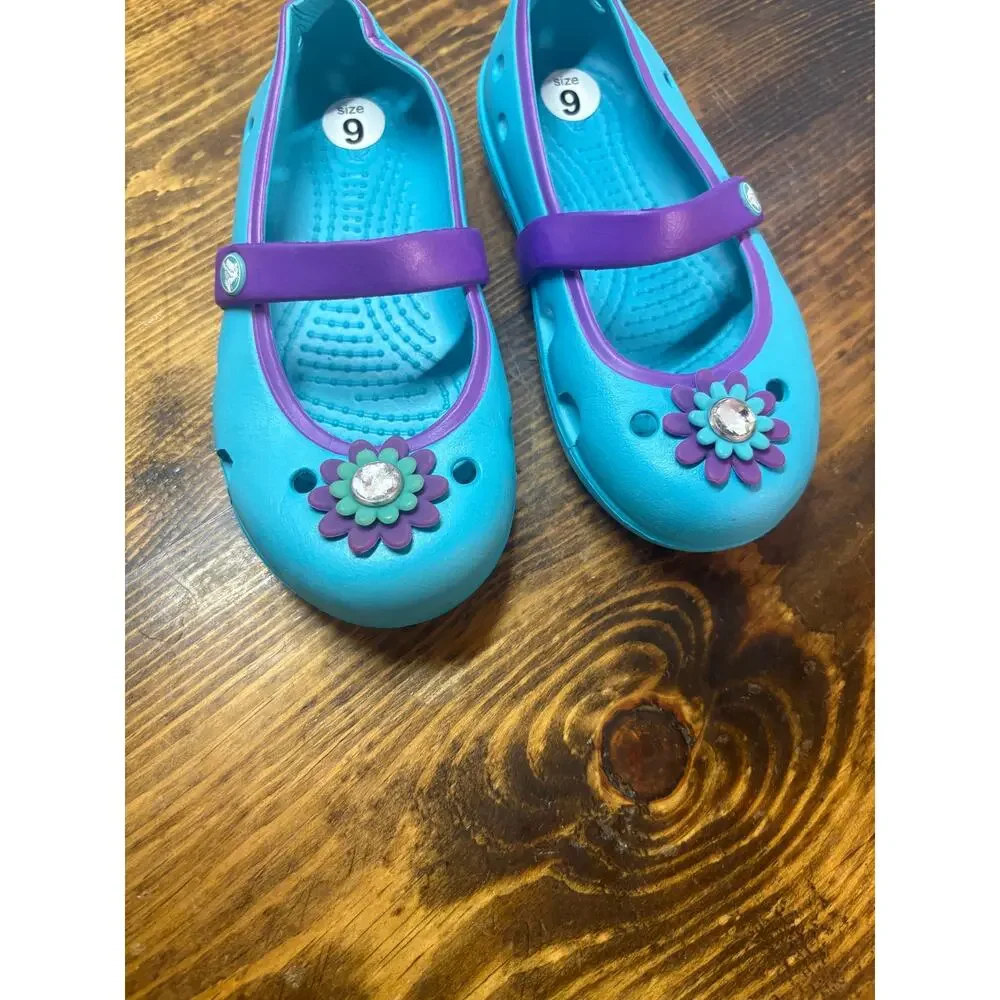 Crocs blue and purple Mary Jane flats size c9
